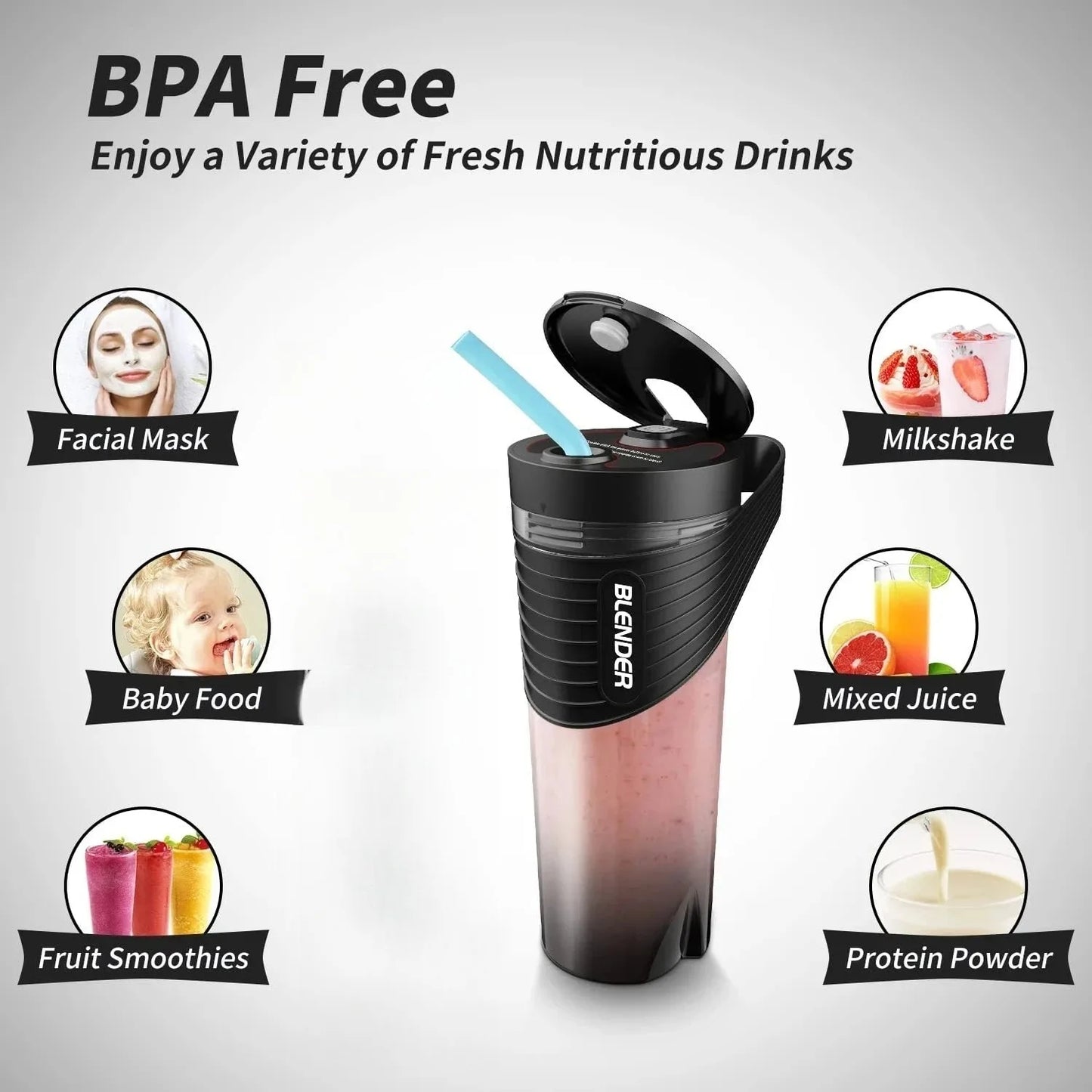 New Portable Blender Juicer Type-C Charging Personal Smoothie Blender Fresh Juice Mixer Machine Sport Travel Home Shakes Stirr