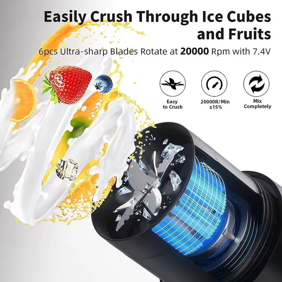Presse-fruits Portable, 6 lames tranchantes, Rechargeable, personnel, multifonctionnel, Mini mélangeur portatif, tasse pour Shakes et Smoothies