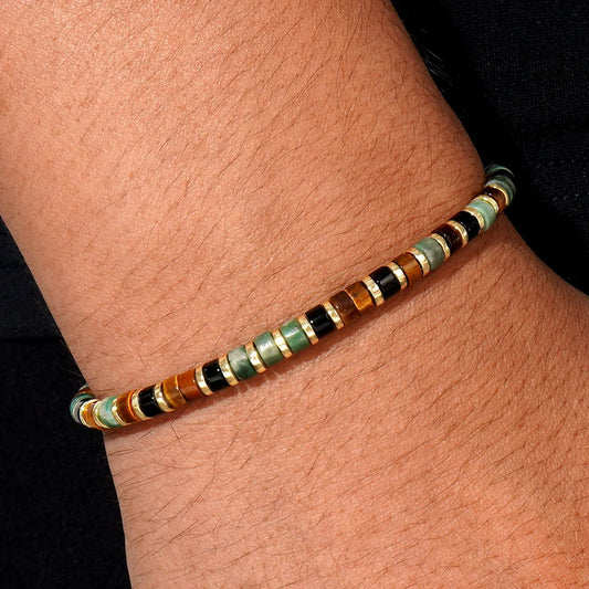 New Bohemian-Style Natural Stone Bead Bracelet for Men Vintage and Trendy Ball Shape for Daily Professional Wear and Weddings