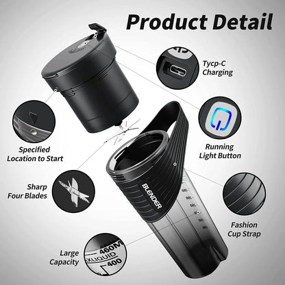 New Portable Blender Juicer Type-C Charging Personal Smoothie Blender Fresh Juice Mixer Machine Sport Travel Home Shakes Stirr