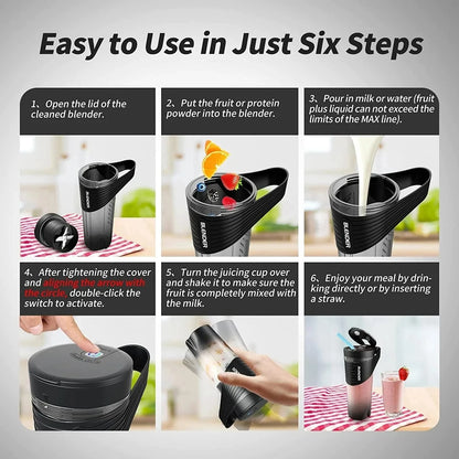 New Portable Blender Juicer Type-C Charging Personal Smoothie Blender Fresh Juice Mixer Machine Sport Travel Home Shakes Stirr