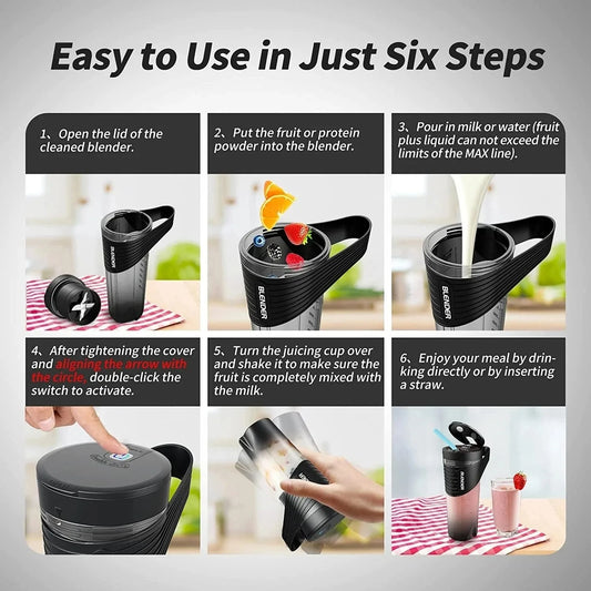 New Portable Blender Juicer Type-C Charging Personal Smoothie Blender Fresh Juice Mixer Machine Sport Travel Home Shakes Stirr