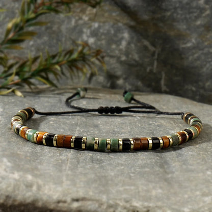 New Bohemian-Style Natural Stone Bead Bracelet for Men Vintage and Trendy Ball Shape for Daily Professional Wear and Weddings