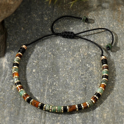 New Bohemian-Style Natural Stone Bead Bracelet for Men Vintage and Trendy Ball Shape for Daily Professional Wear and Weddings