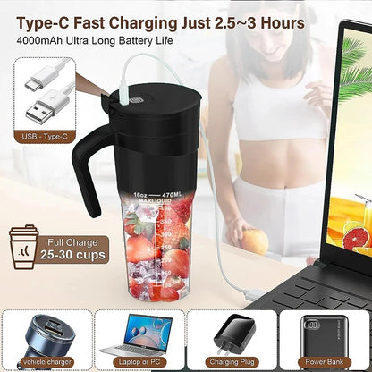 Presse-fruits Portable, 6 lames tranchantes, Rechargeable, personnel, multifonctionnel, Mini mélangeur portatif, tasse pour Shakes et Smoothies