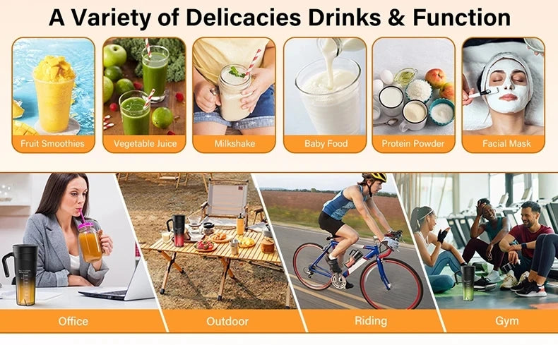 Presse-fruits Portable, 6 lames tranchantes, Rechargeable, personnel, multifonctionnel, Mini mélangeur portatif, tasse pour Shakes et Smoothies