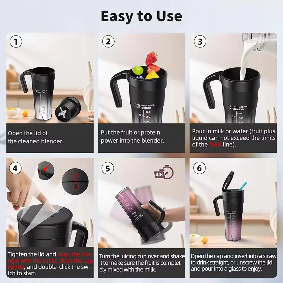 Presse-fruits Portable, 6 lames tranchantes, Rechargeable, personnel, multifonctionnel, Mini mélangeur portatif, tasse pour Shakes et Smoothies