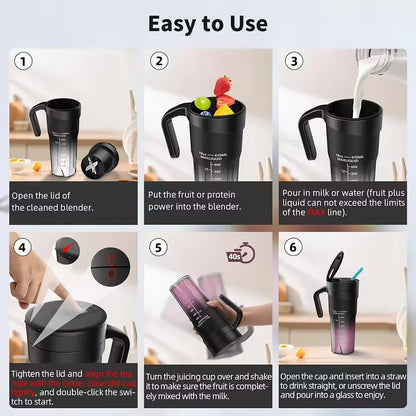 Presse-fruits Portable, 6 lames tranchantes, Rechargeable, personnel, multifonctionnel, Mini mélangeur portatif, tasse pour Shakes et Smoothies
