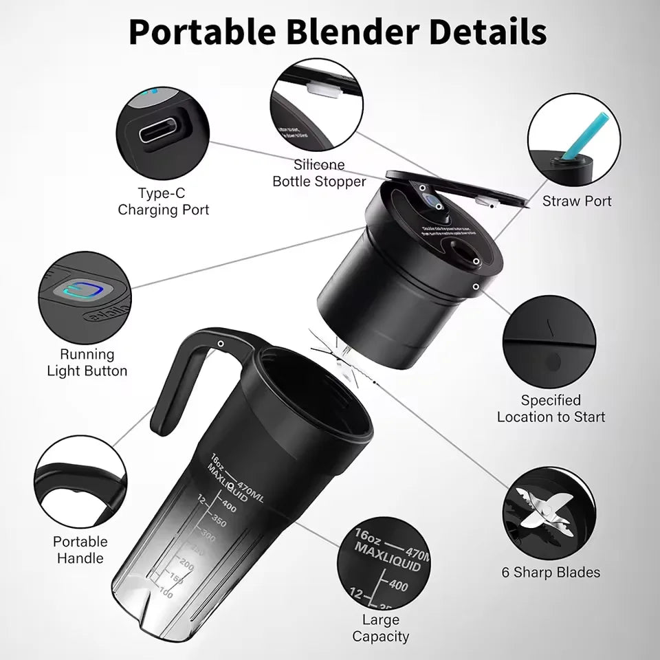 Presse-fruits Portable, 6 lames tranchantes, Rechargeable, personnel, multifonctionnel, Mini mélangeur portatif, tasse pour Shakes et Smoothies