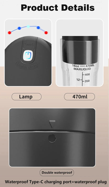 Presse-fruits Portable, 6 lames tranchantes, Rechargeable, personnel, multifonctionnel, Mini mélangeur portatif, tasse pour Shakes et Smoothies